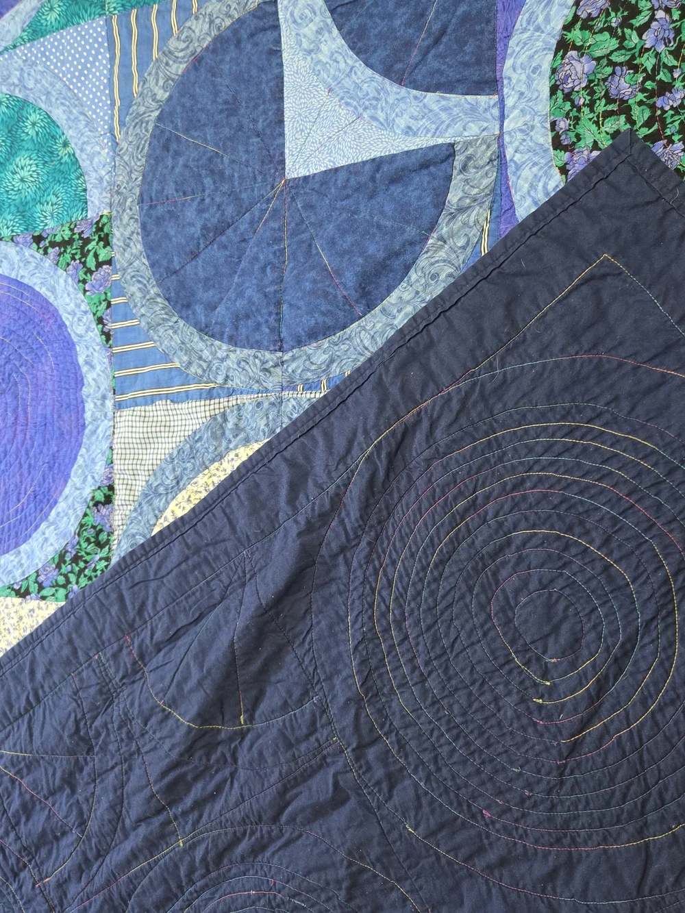 Handmade Blue Patchwork Circle Quilt